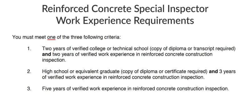 Work Experience Requirements