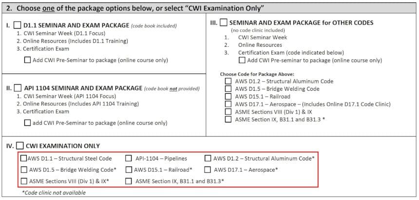 Part of CWI Application Form